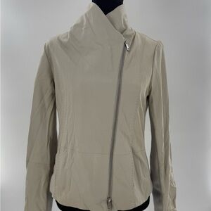 Vince Leather Cross-Front Moto Leather Jacket Full Zip Beige Women’s Size M NWT
